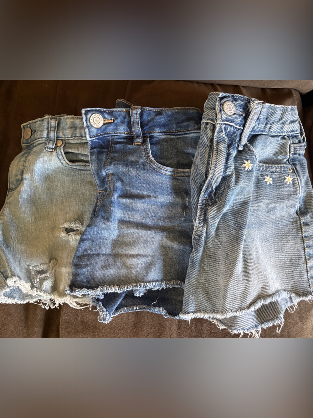 Girls Size 8 Frayed Denim Shorts - Light & Medium Blue Washes
